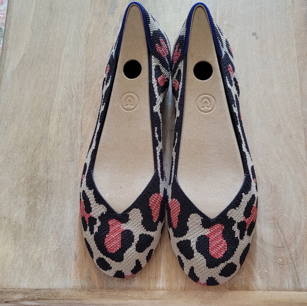 Rothy's Leopard-Print Ballet Flats in Black, Tan & Red -Red Cat